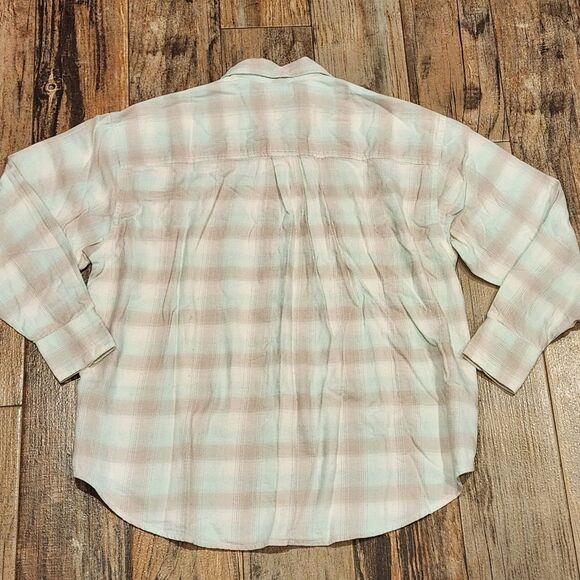 🔸NWT Levi's Silver Tab Mint Plaid Buttoned Front Long Sleeve Flannel Top XSmall - Picture 3 of 12